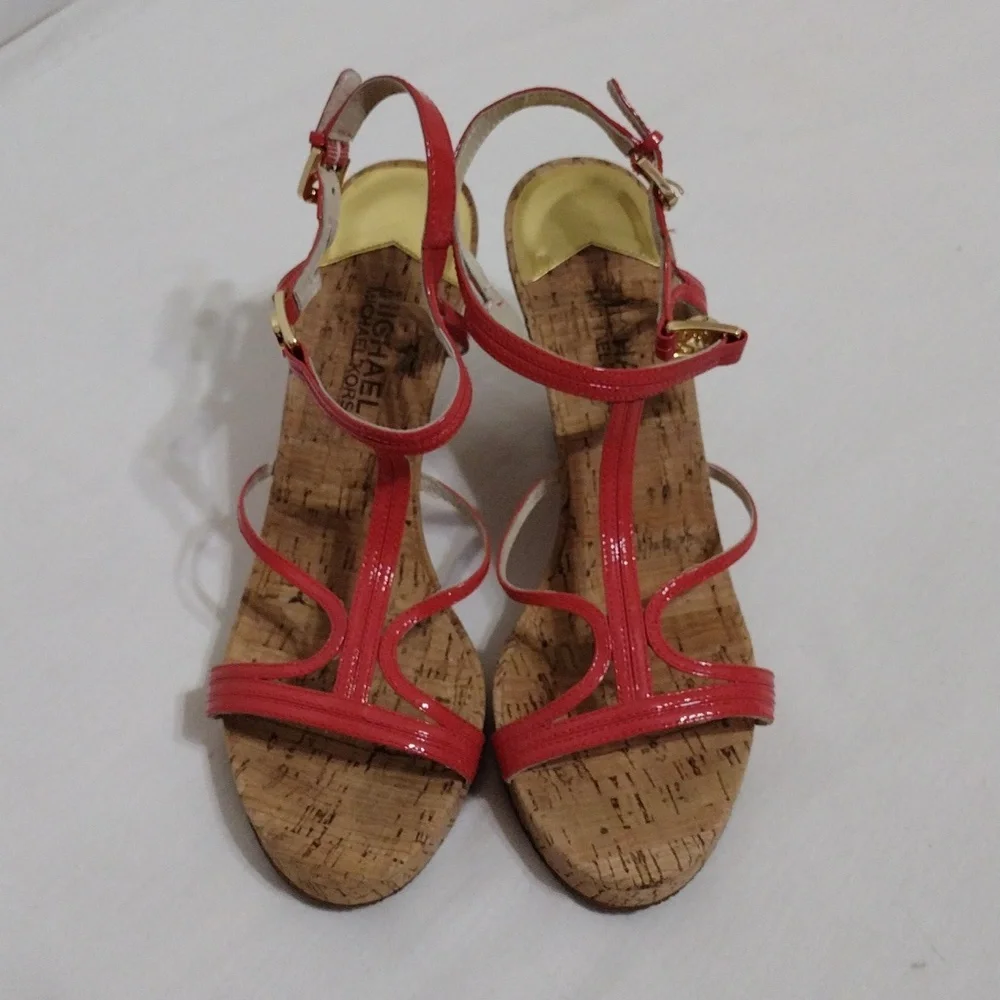 Michael Michael Kors Cicely Strappy Open Toe Cork Wedge Platform Sandals US 8